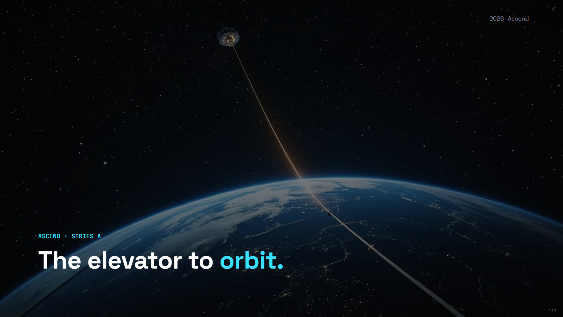 A Slaide investor deck in the Ascend theme, space elevator pitch